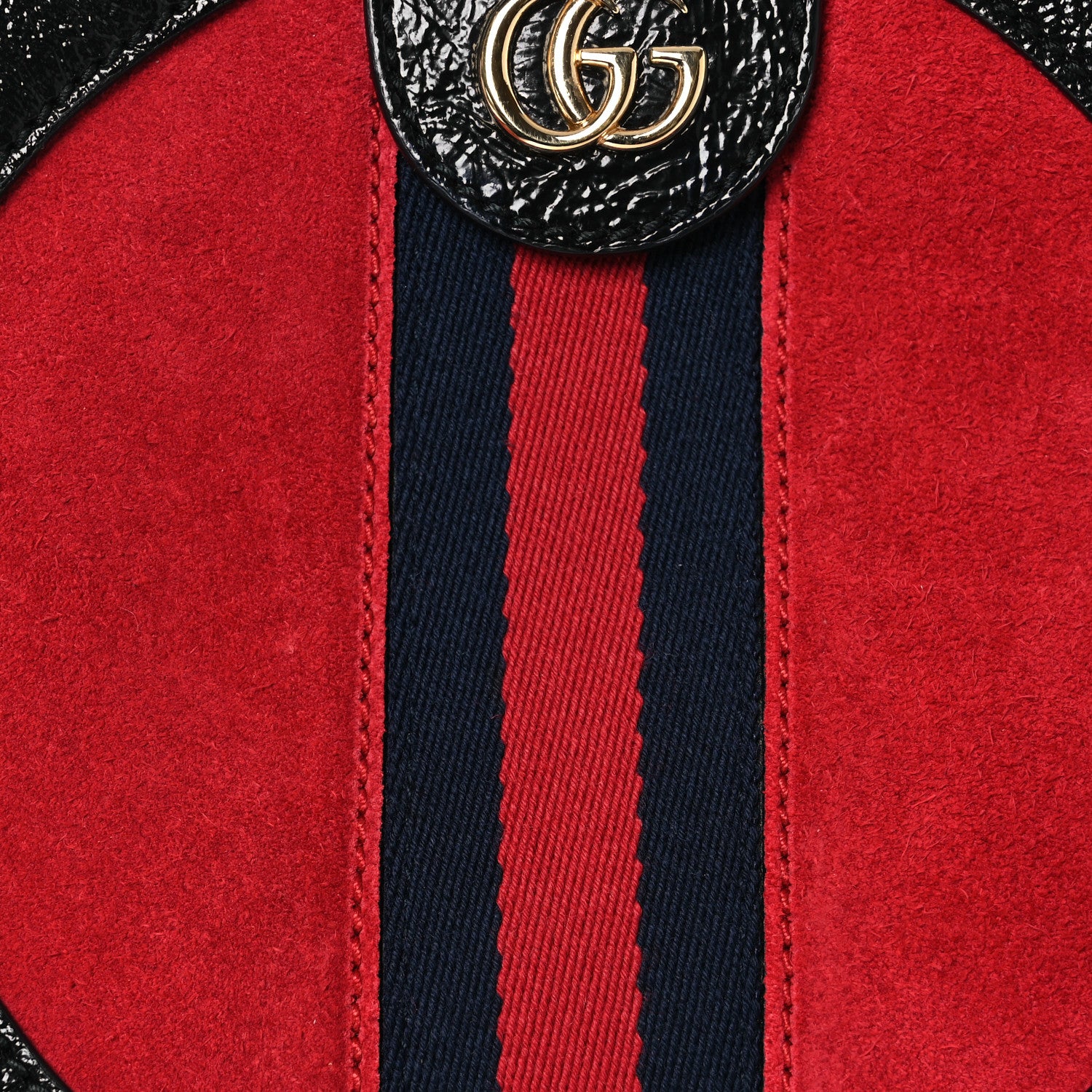 Gucci Suede Patent Web Mini Ophidia Round Shoulder Bag Hibiscus Red Black 8 of 10