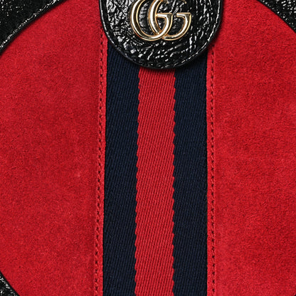 Gucci Suede Patent Web Mini Ophidia Round Shoulder Bag Hibiscus Red Black 8 of 10