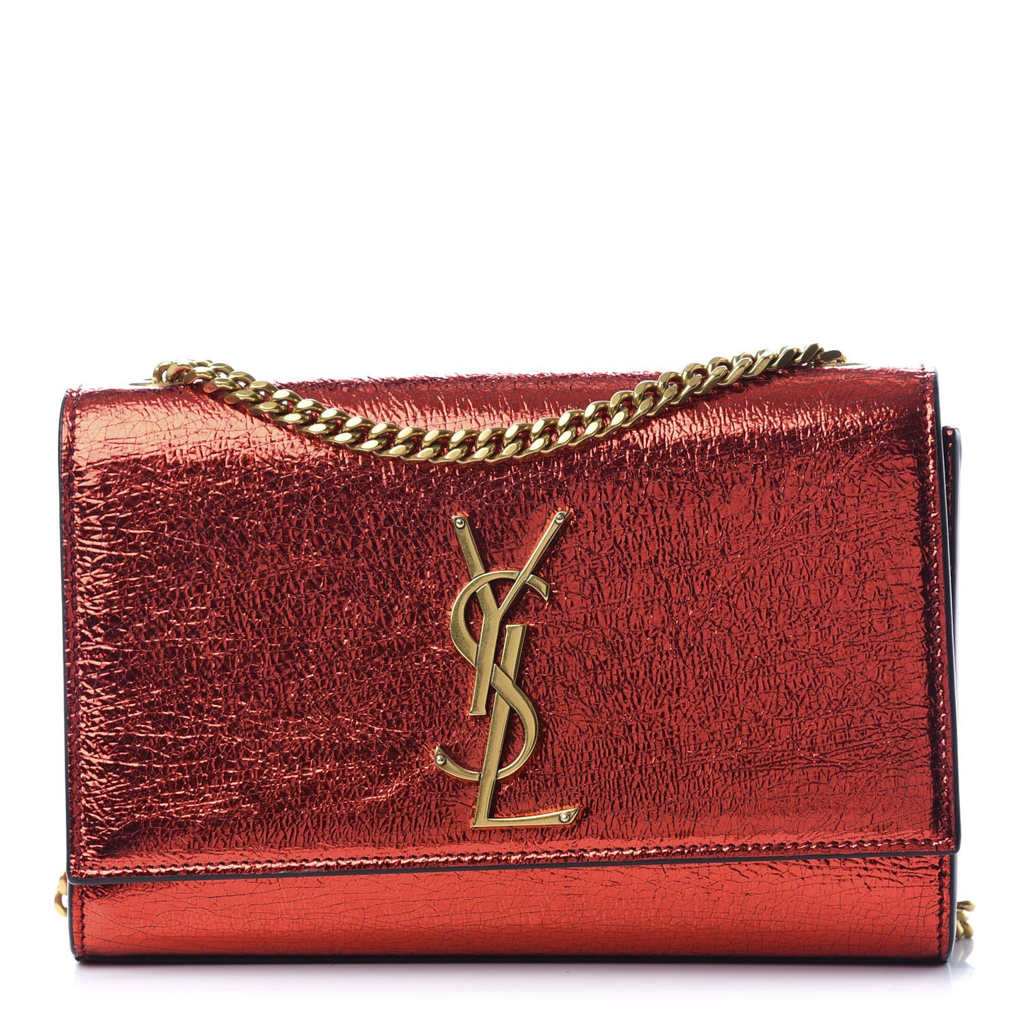Metallic Calfskin Small Classic Monogram Kate Satchel Red