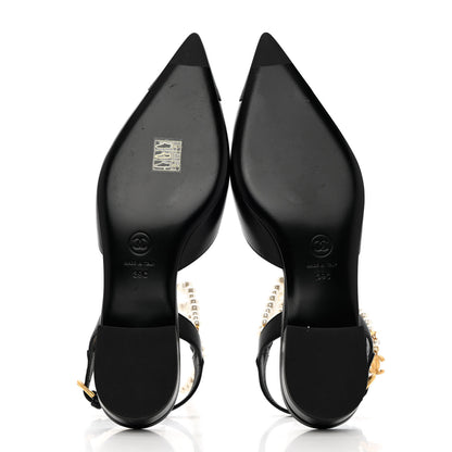 Chanel Lambskin Grosgrain Cap Toe Pearl Slingbacks 39 Black 5 of 14
