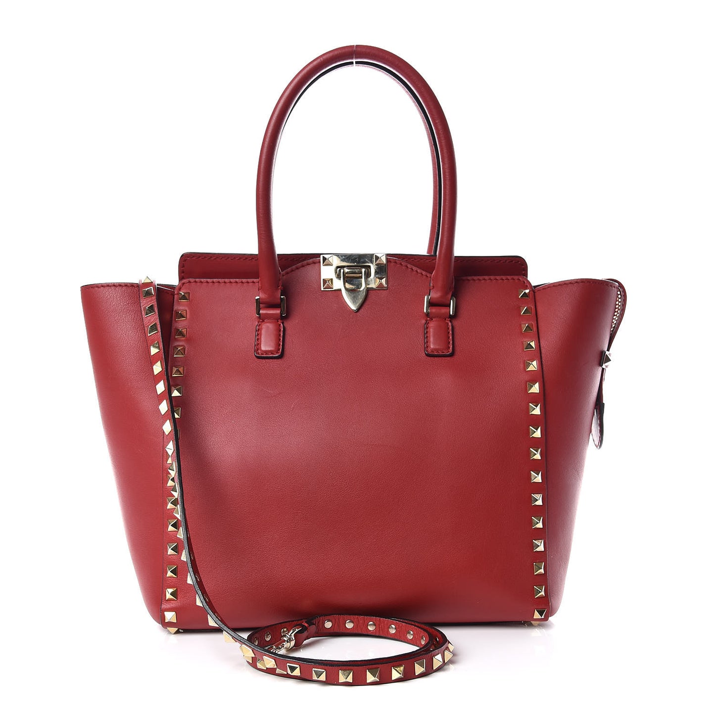 Vitello Rockstud Double Handle Tote Rosso Valentino