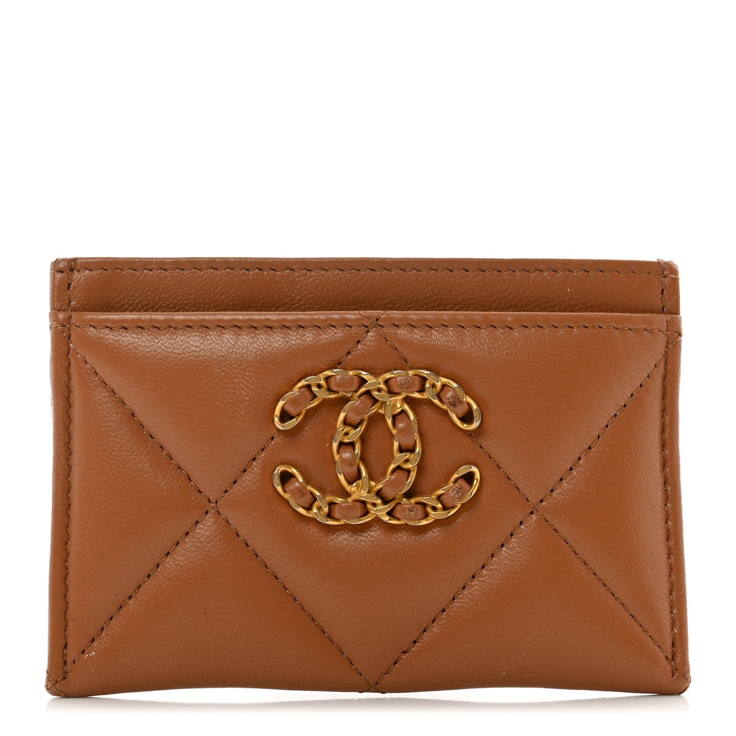 Chanel Lambskin Quilted Chanel 19 Card Holder Brown 1 of 9
