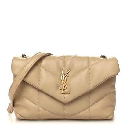 Saint Laurent Lambskin Quilted Toy Loulou Puffer Monogram Chain Satchel Dark Beige 1 of 11