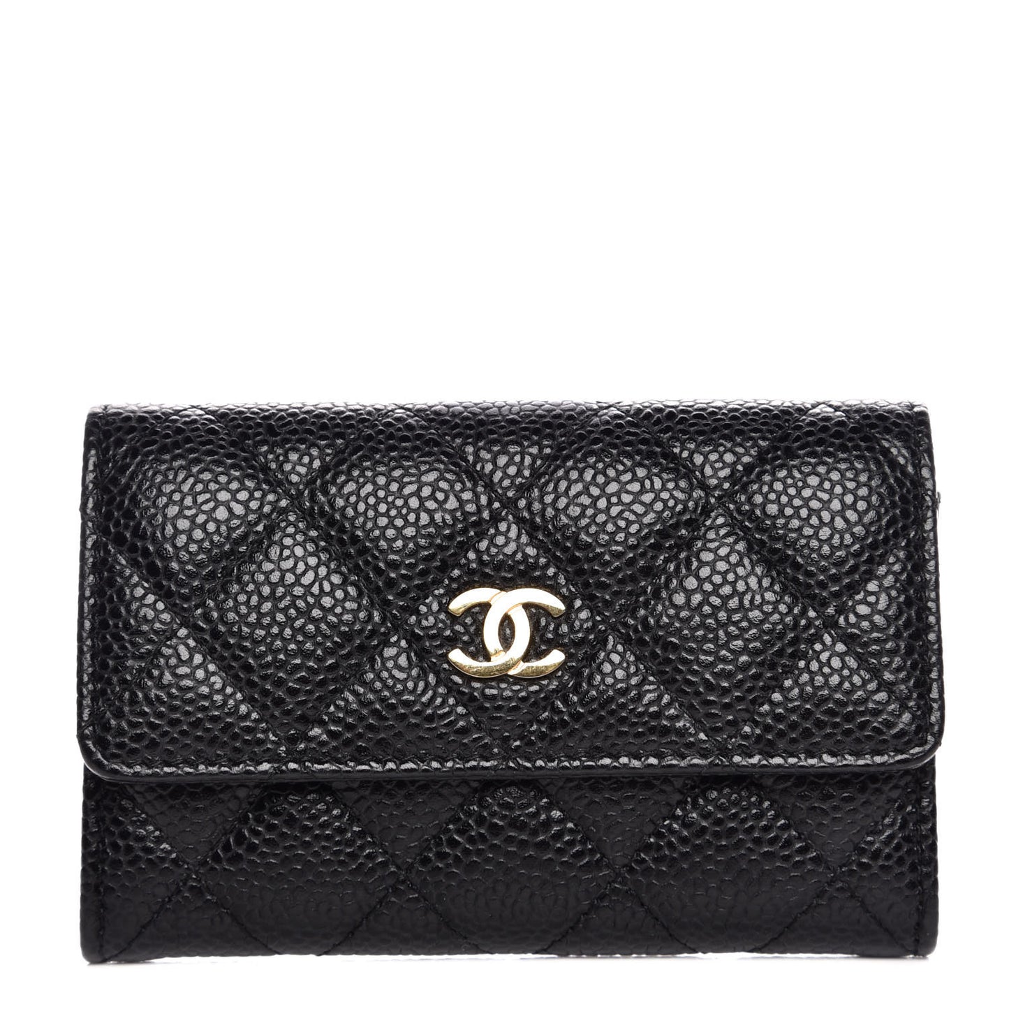 Caviar Quilted Flap Card Holder Black