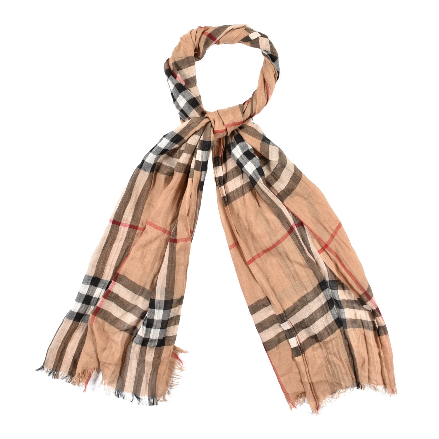Burberry Wool Silk Gauze Giant Check Lightweight Scarf Camel 1 of 4
