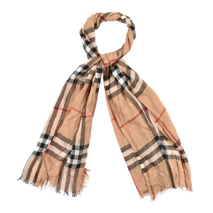 Burberry Wool Silk Gauze Giant Check Lightweight Scarf Camel 1 of 4