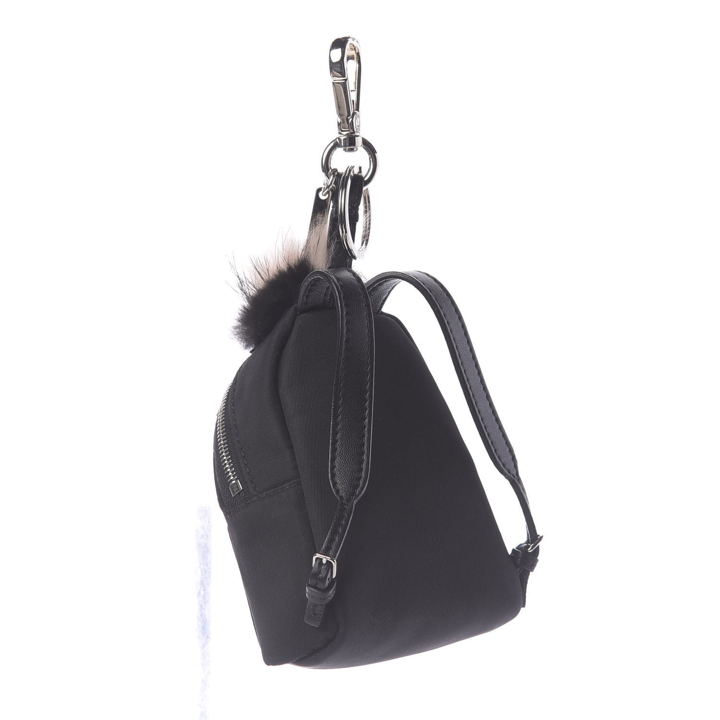 Nylon Shiny Nappa Nutria Fox Fur Monster Eyes Mini Backpack Charm Black Multicolor