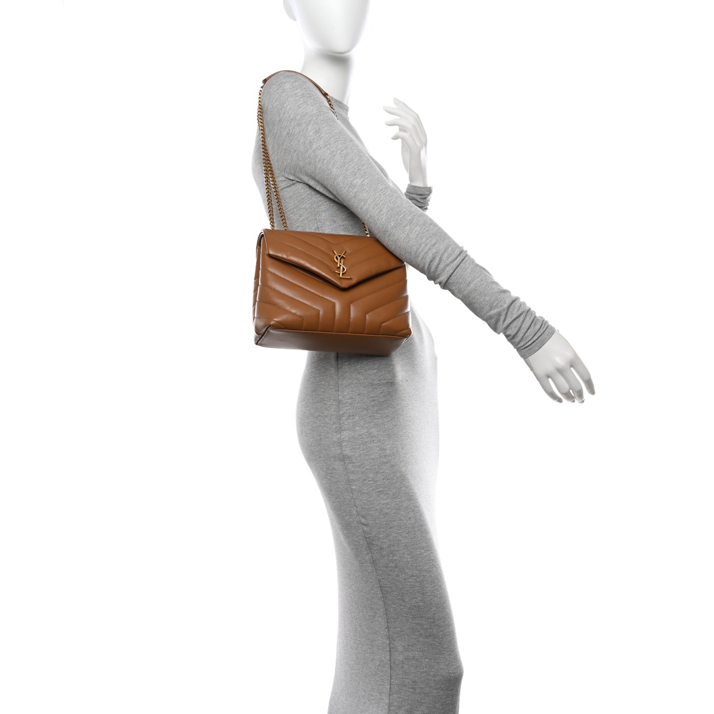 Calfskin Y Quilted Monogram Small Loulou Chain Satchel Dark Natural