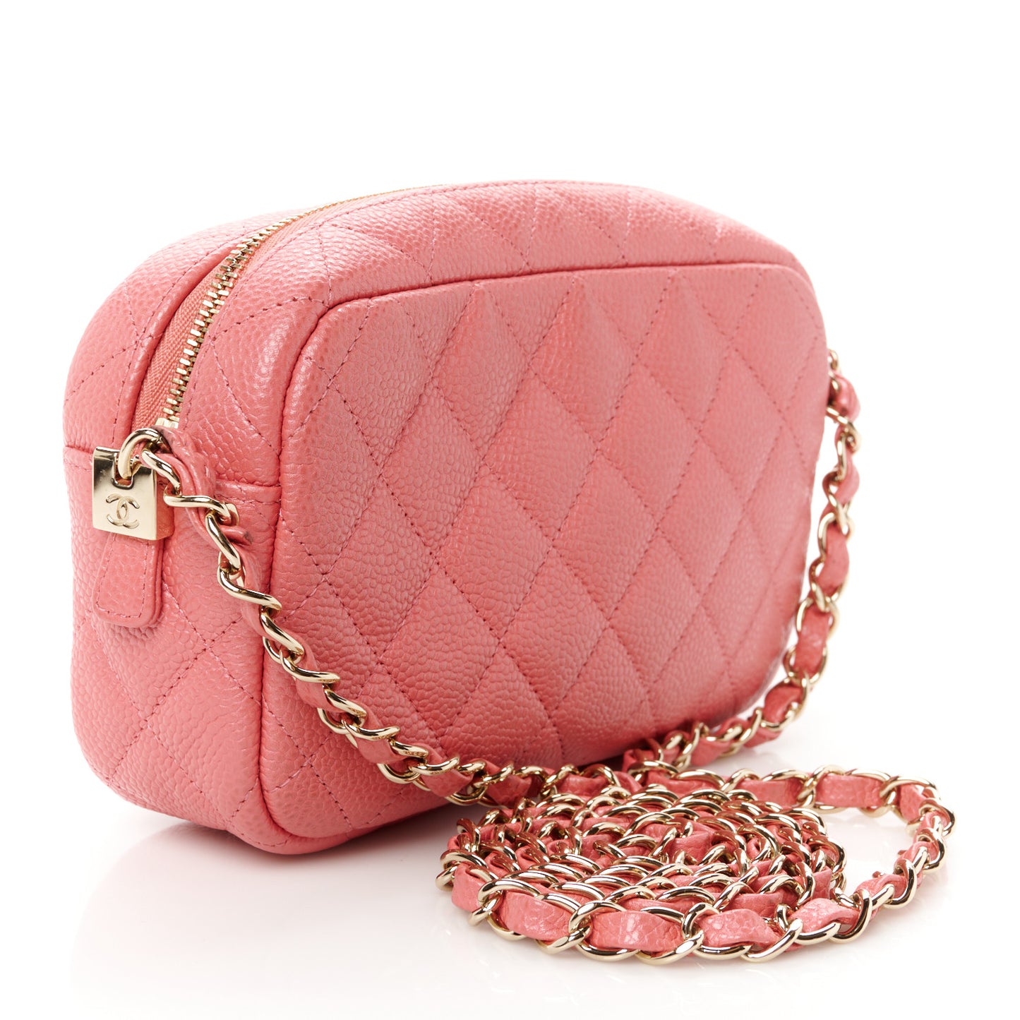 Iridescent Caviar Small Timeless Camera Case Coral
