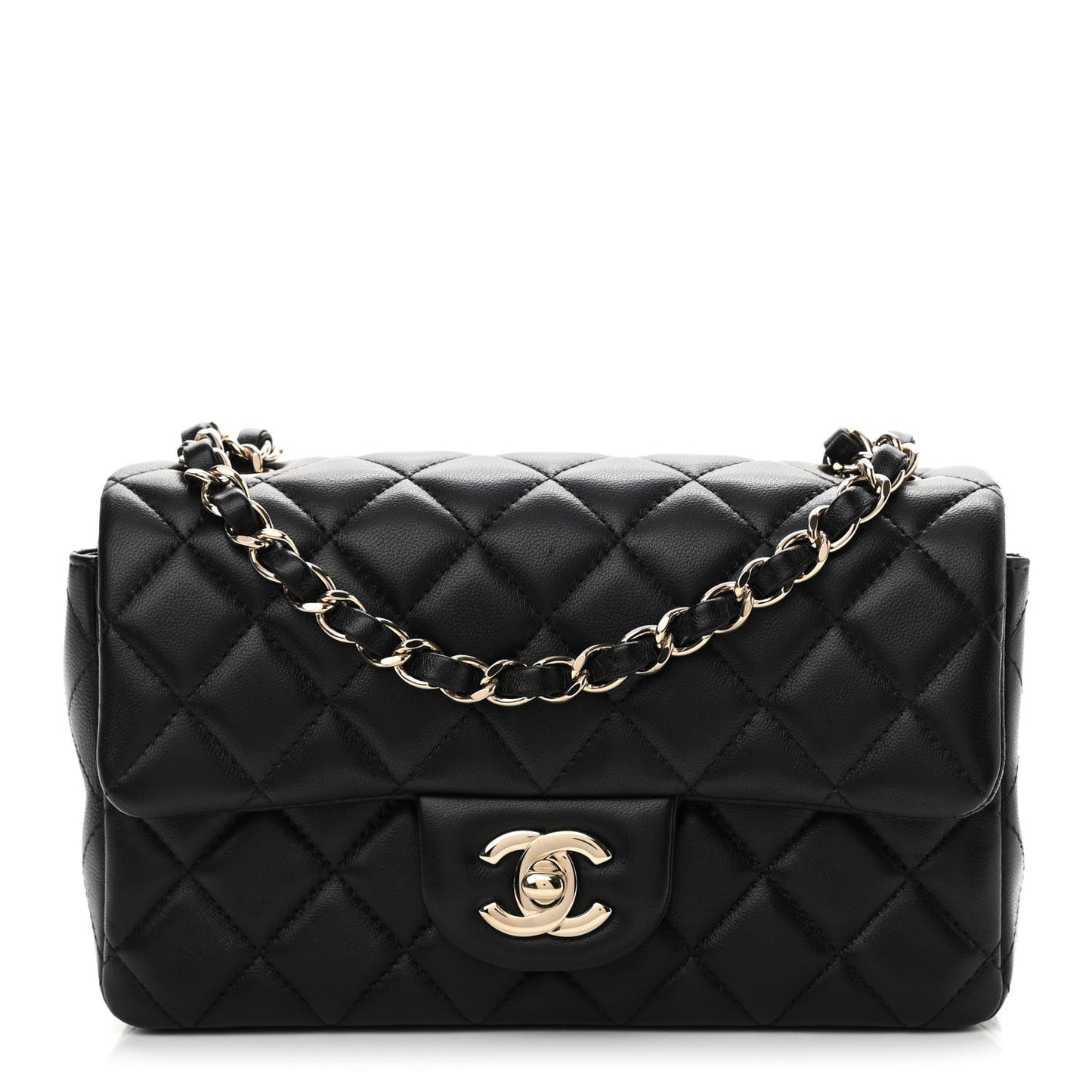 Lambskin Quilted Mini Rectangular Flap Black