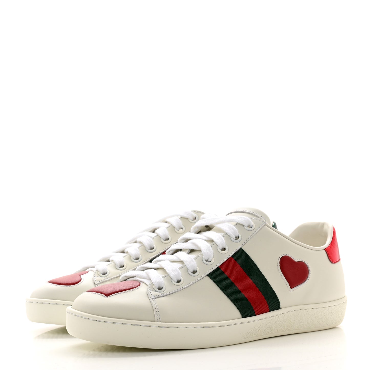 Calfskin Web Heart Embroidered Womens Ace Sneakers 37 White