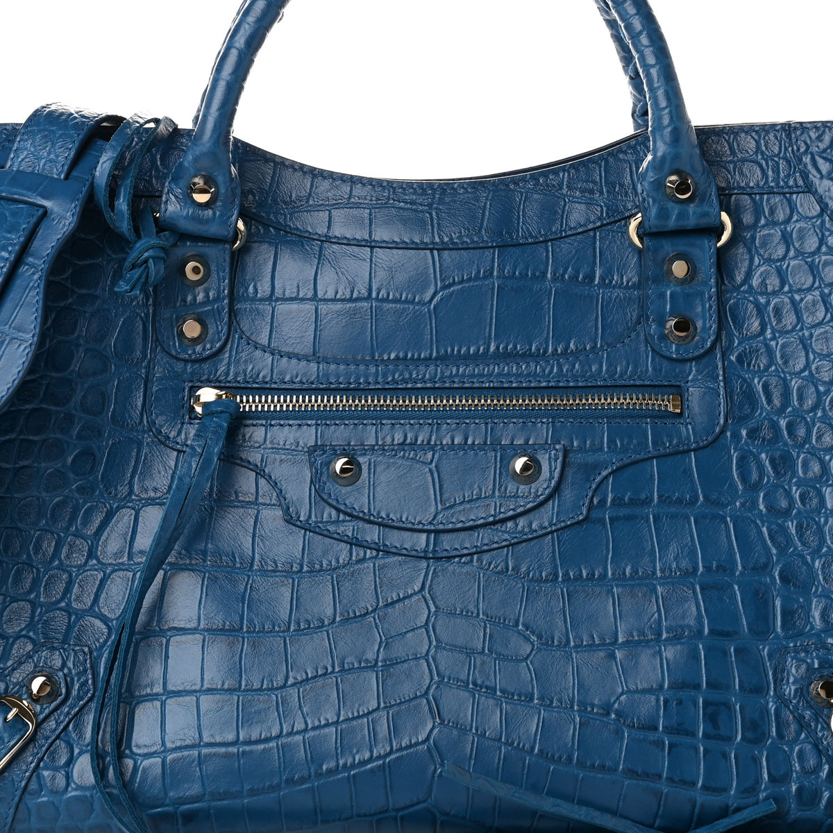 Calfskin Crocodile Embossed Classic Silver Hardware City Bleu Marine