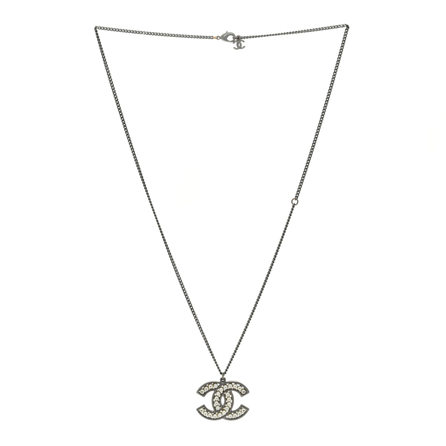 Ruthenium Pearl CC Pendant Necklace Silver