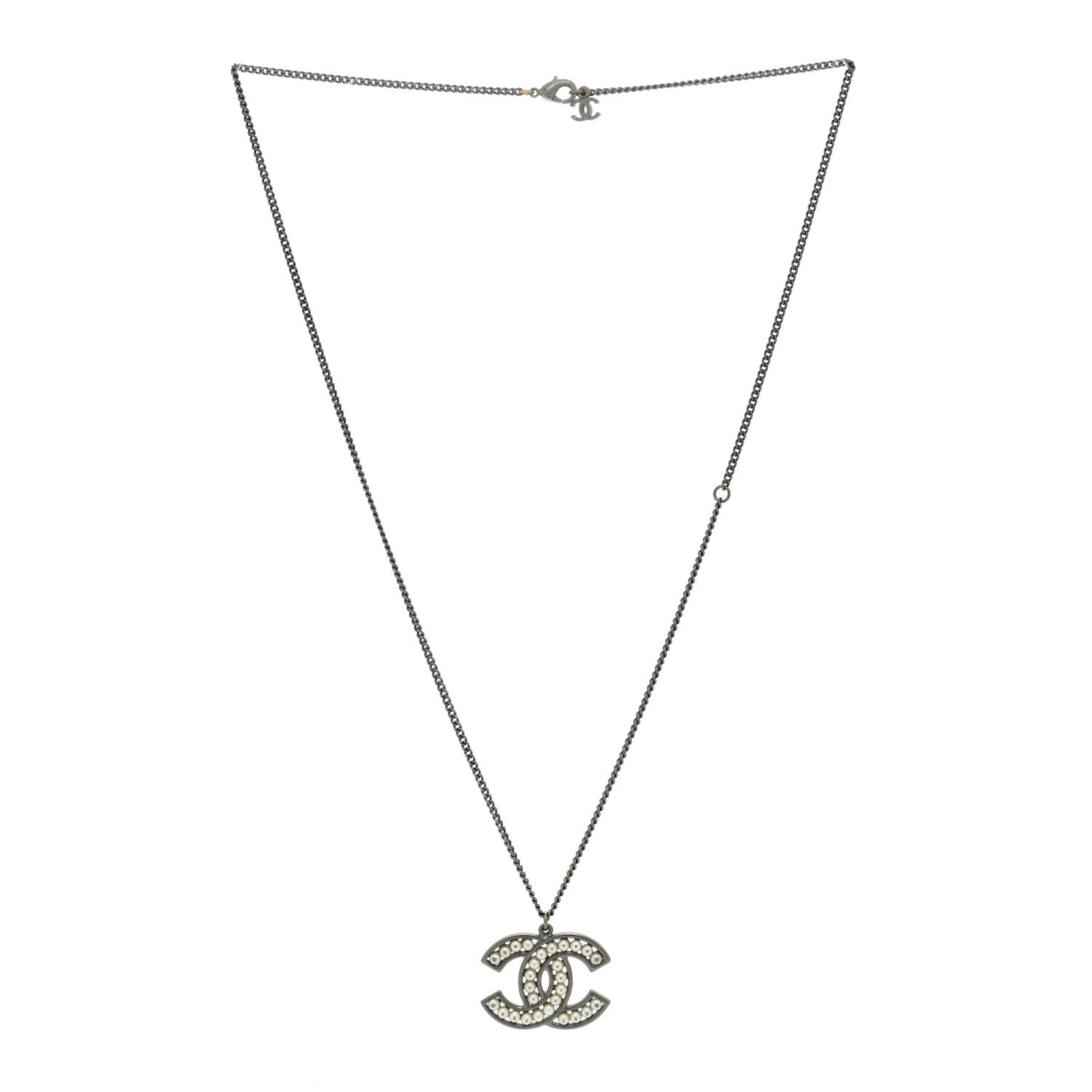 Chanel Ruthenium Pearl CC Pendant Necklace Silver 3 of 4
