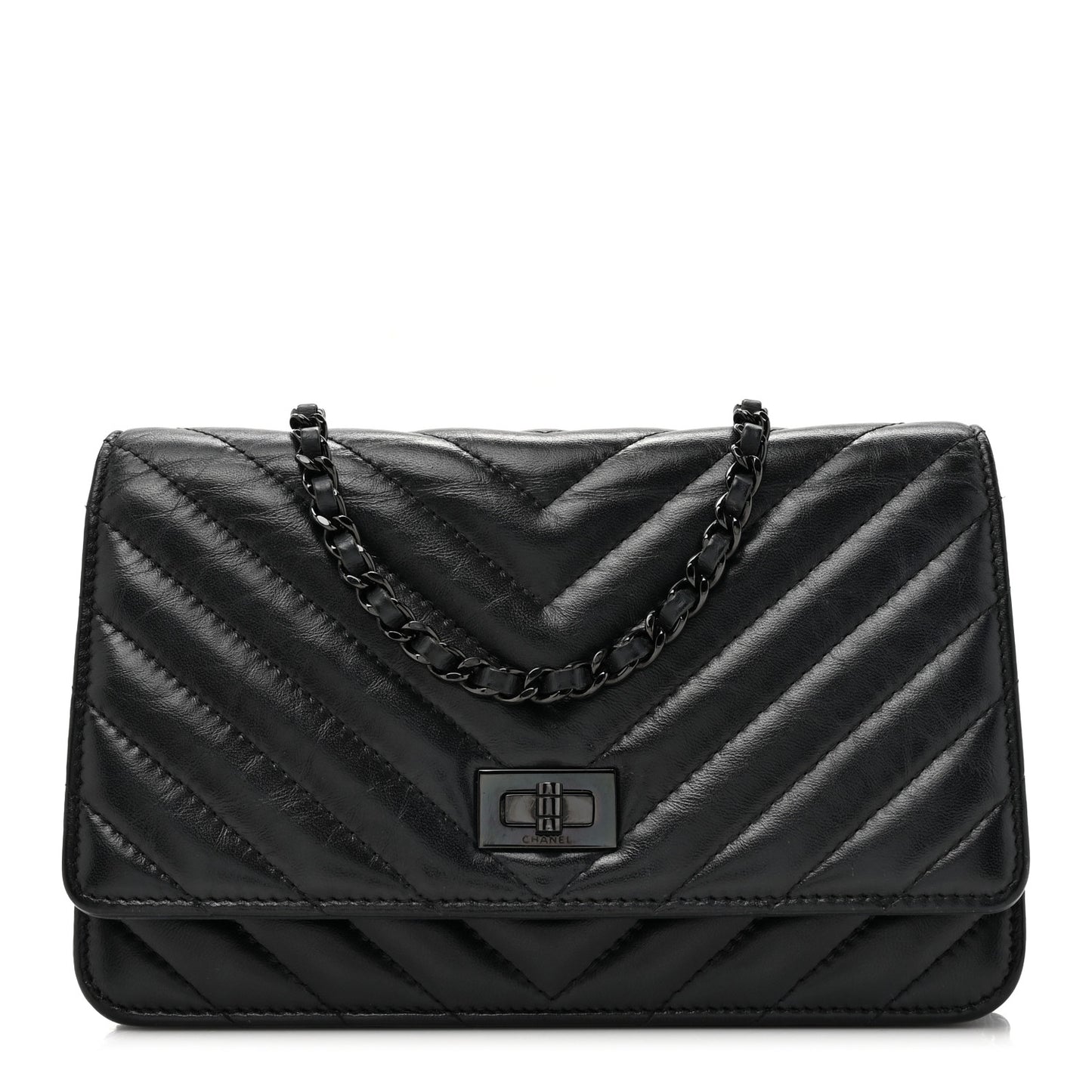 Aged Calfskin Chevron Quilted Reissue Wallet On Chain WOC So Black