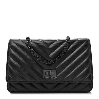 Chanel Aged Calfskin Chevron Quilted Reissue Wallet On Chain WOC So Black 1 of 17