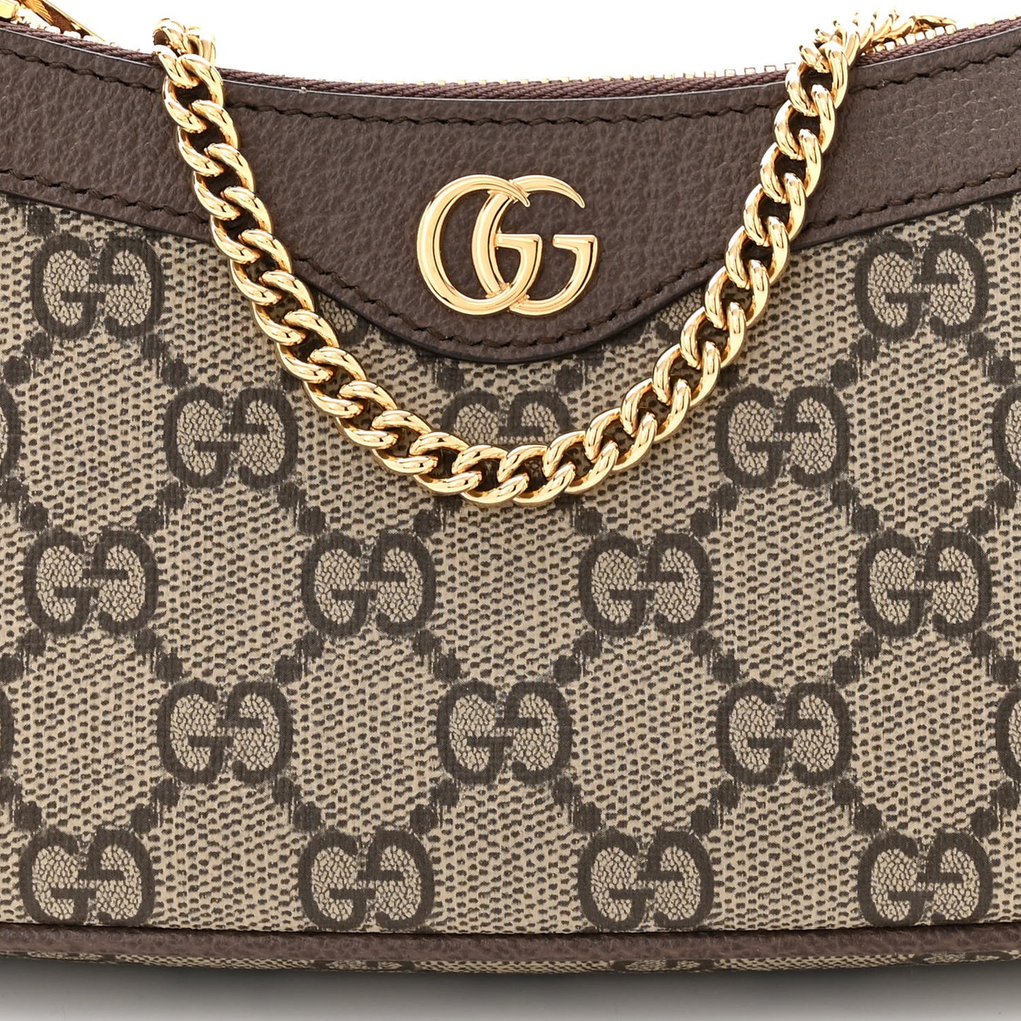 GG Supreme Monogram Textured Dollar Calfskin Mini Ophidia Chain Bag Beige Ebony
