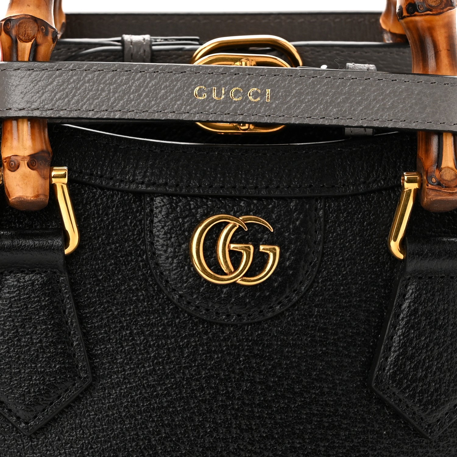 Gucci Textured Dollar Calfskin Web Mini Diana Tote Bag Black 4 of 10