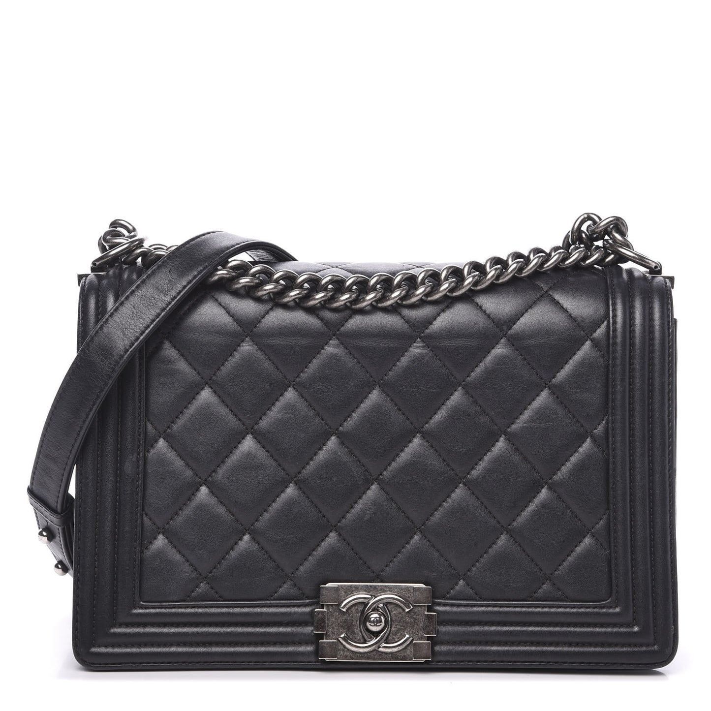 Calfskin Quilted New Medium Boy Flap Black