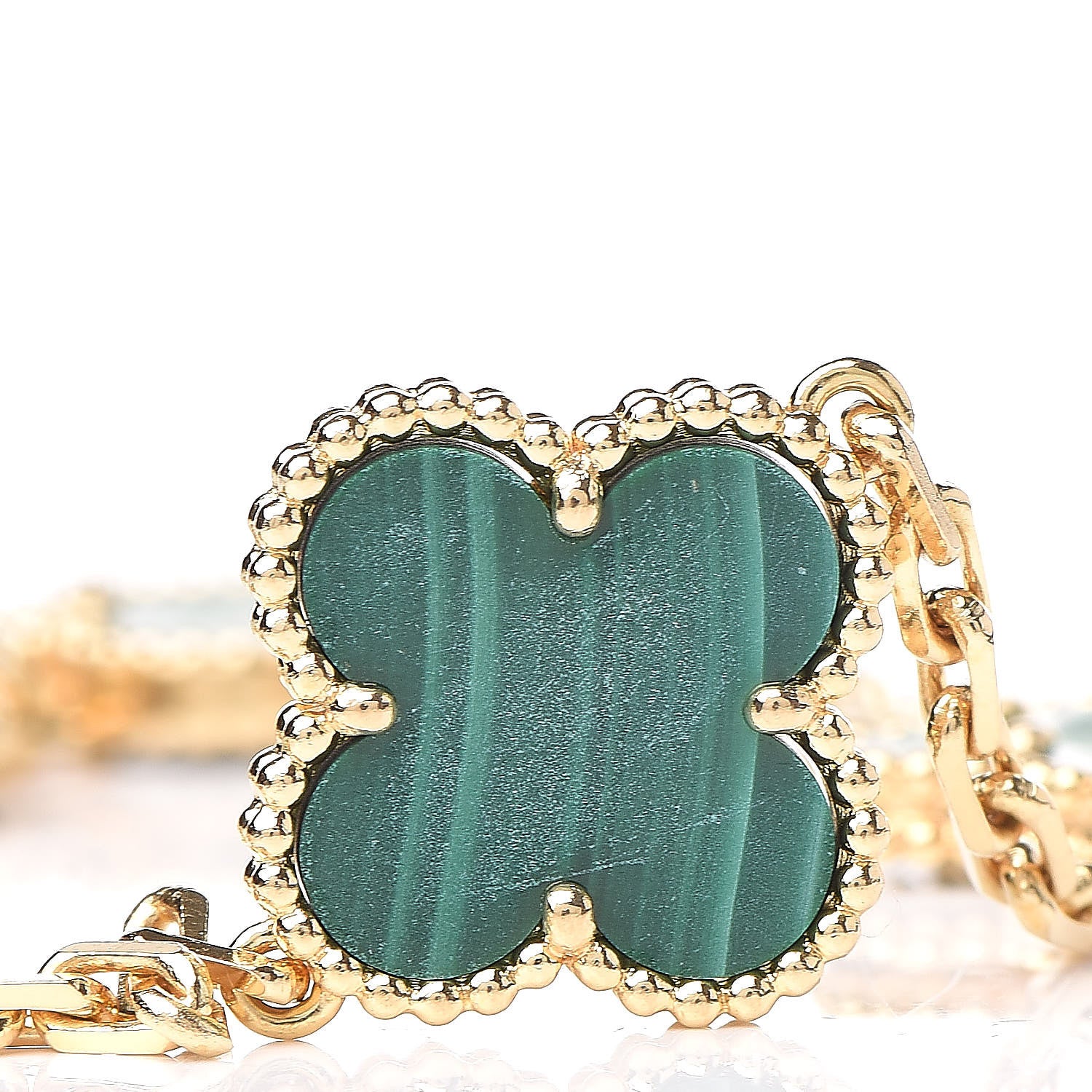Van Cleef & Arpels 18K Yellow Gold Malachite 5 Motifs Vintage Alhambra Bracelet 8 of 10