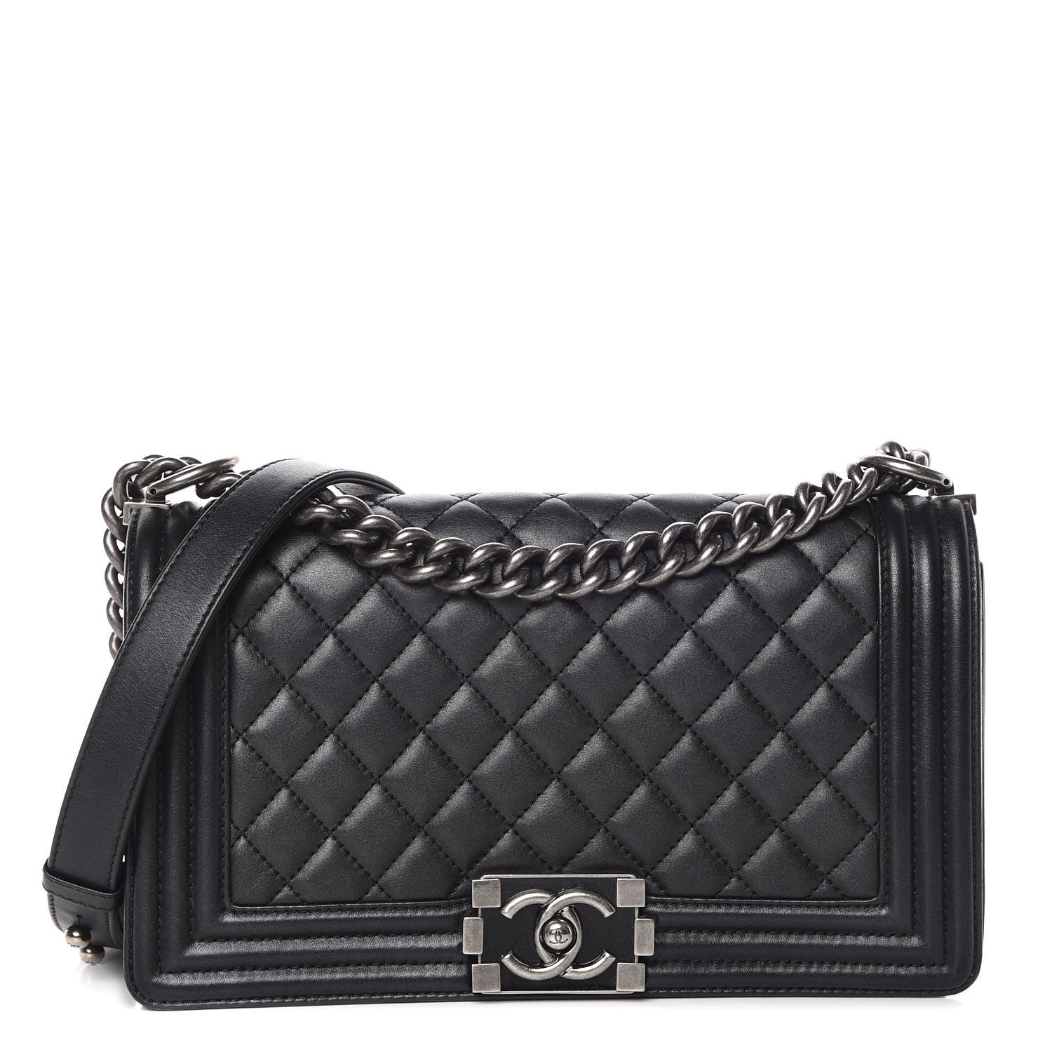 Chanel Metallic Calfskin Quilted Medium Boy Flap Black 1 of 15