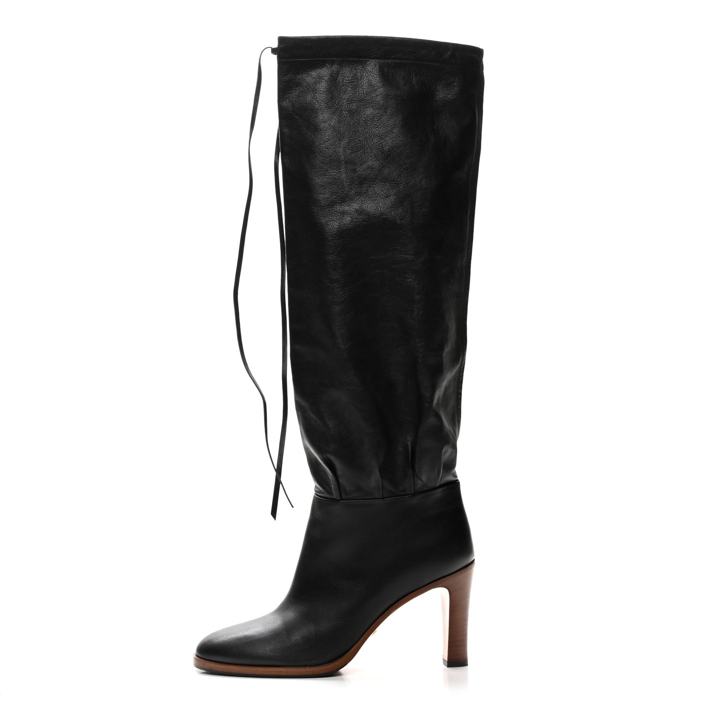 Gucci Deauville Calfskin Cinched Knee High Boots 38 Black 1 of 8