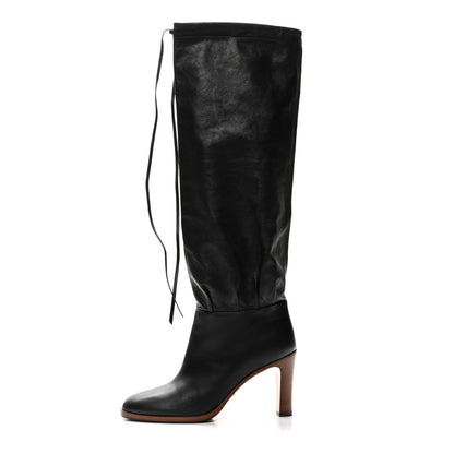 Gucci Deauville Calfskin Cinched Knee High Boots 38 Black 1 of 8