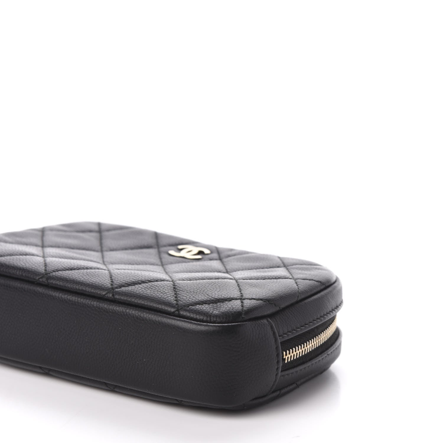 Chanel Grained Calfskin Quilted Small Curvy Pouch Cosmetic Case Black 9 of 9