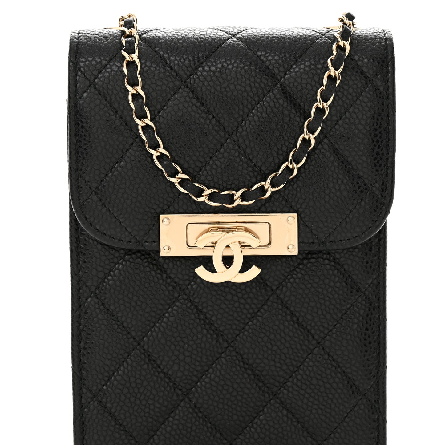 Caviar Quilted Golden Class Phone Holder Black