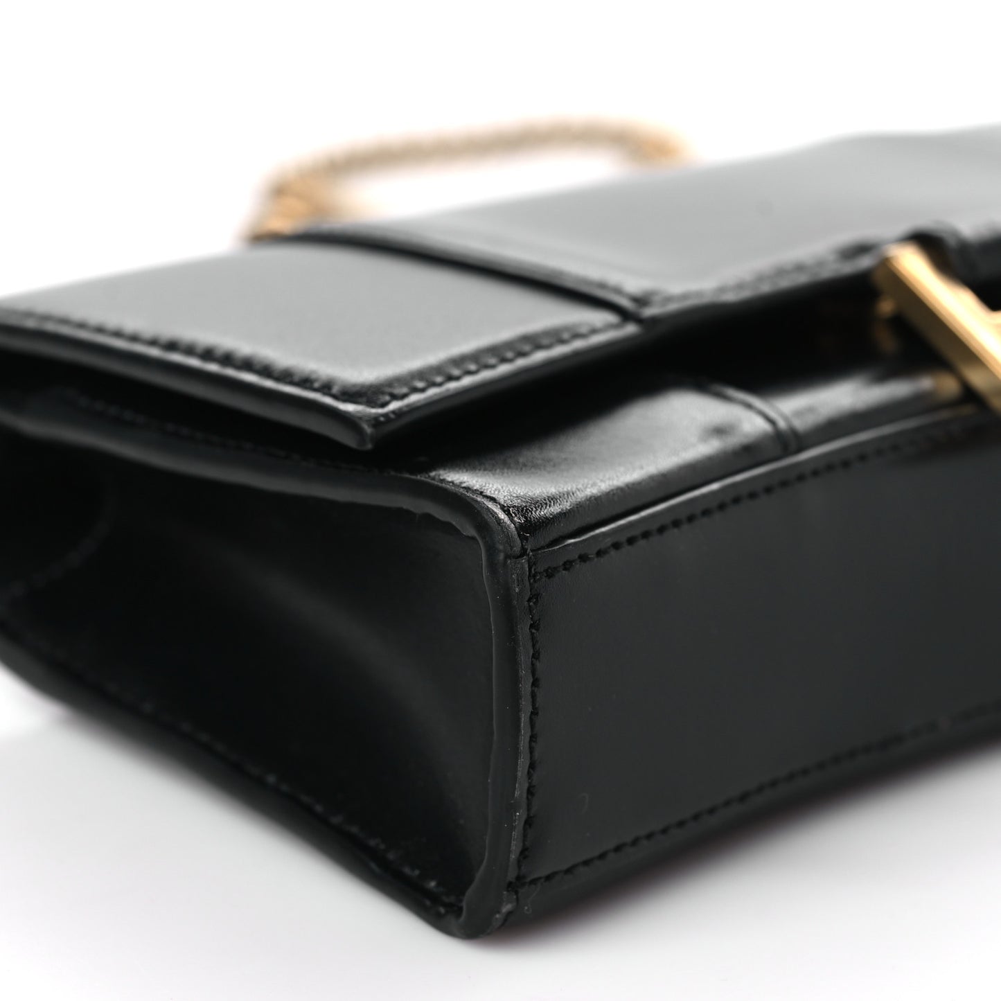 Shiny Box Calfskin Hourglass Chain Bag Black