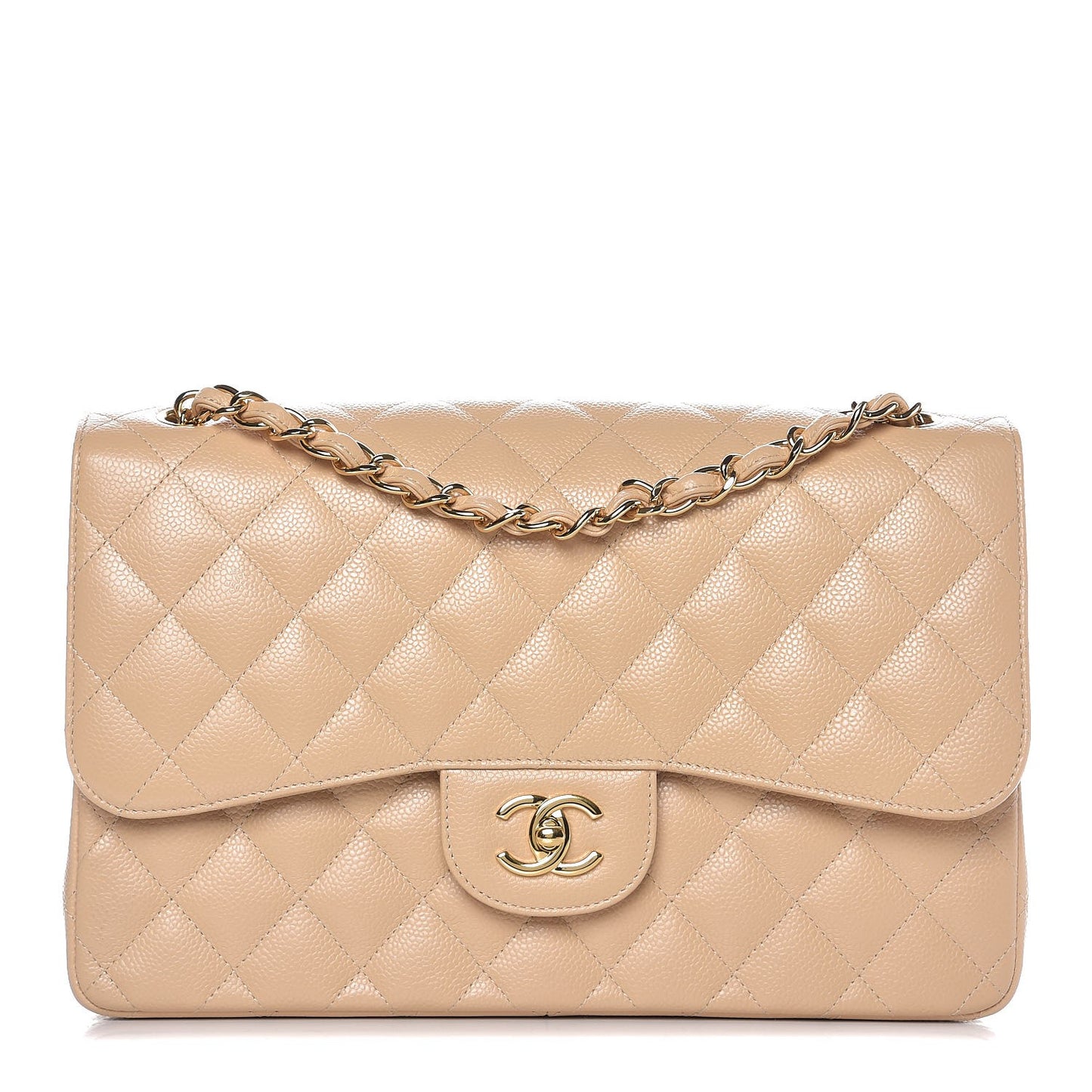 Caviar Quilted Jumbo Double Flap Beige Clair