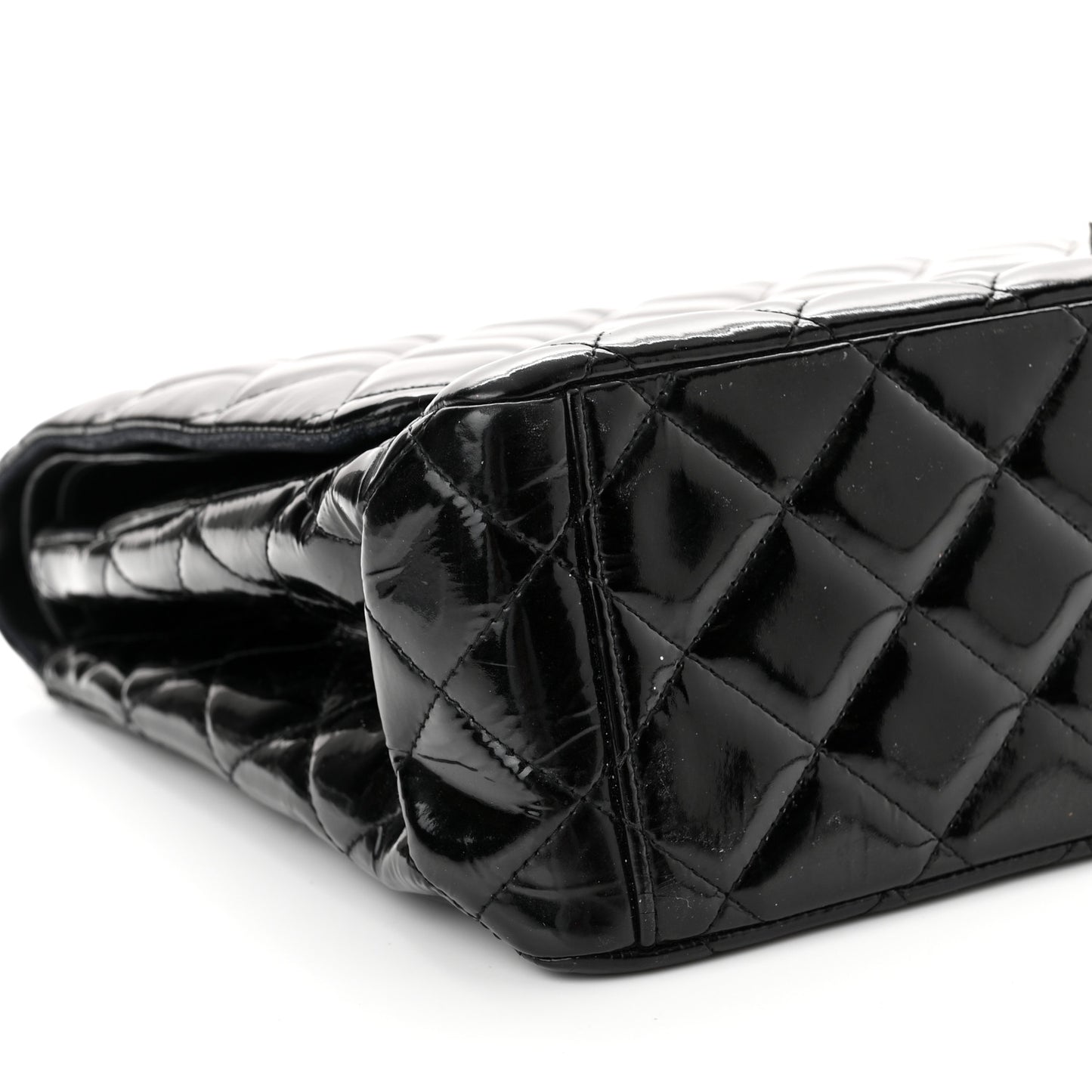Patent Quilted Maxi Double Flap Black