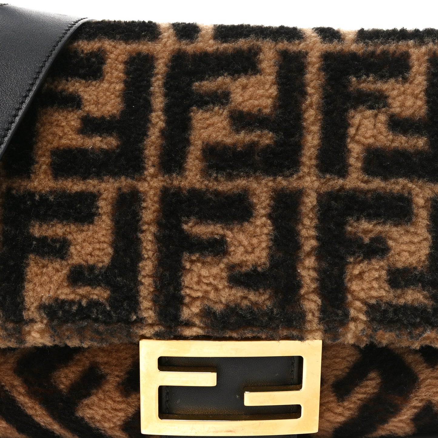 Shearling Vitello Dolce Macro FF 1974 Large Baguette Tobacco Black