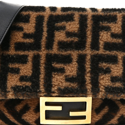 Fendi Shearling Vitello Dolce Macro FF 1974 Large Baguette Tobacco Black 8 of 11