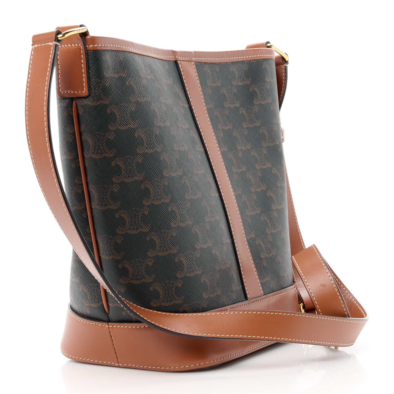 Celine Triomphe Canvas Calfskin Small Bucket Bag Tan 3 of 11
