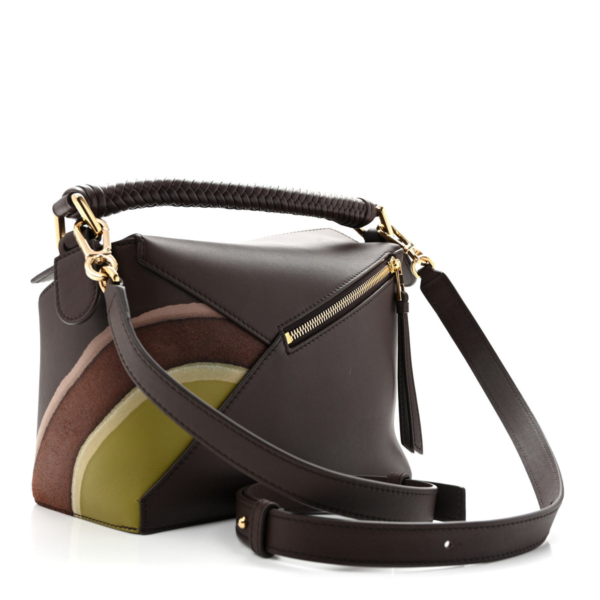Calfskin Landscape Small Puzzle Bag Chocolate Light Moss