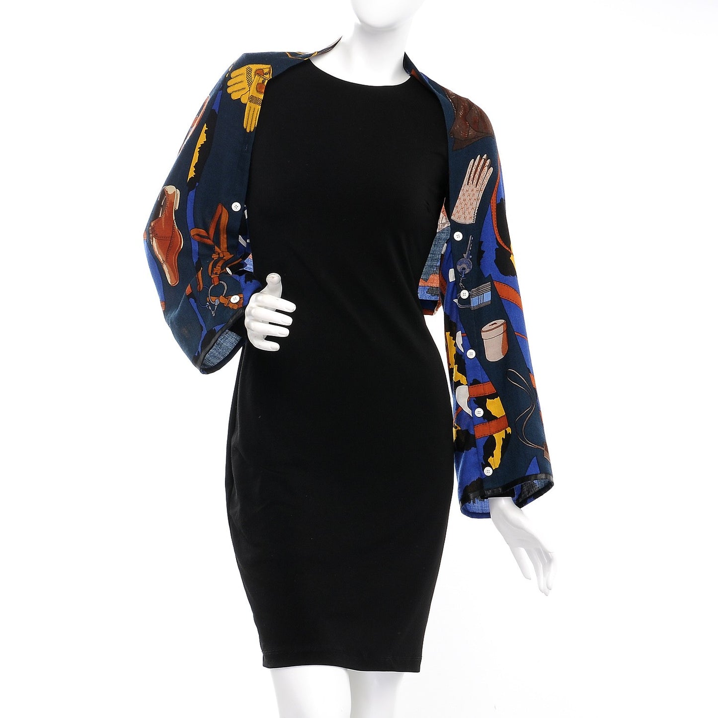 Cashmere Echarp A Manches Petit H Scarf Bleu Jaune Brun
