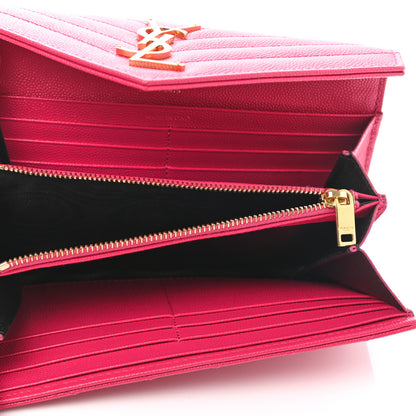 Saint Laurent Grain De Poudre Matelasse Chevron Monogram Flap Wallet Fuxia 6 of 7