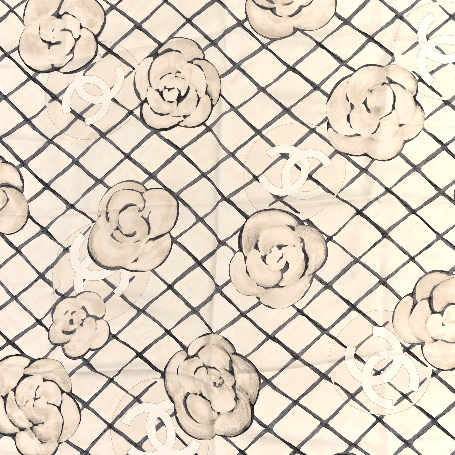Chanel Silk Camellia CC Square Scarf Ivory 2 of 3