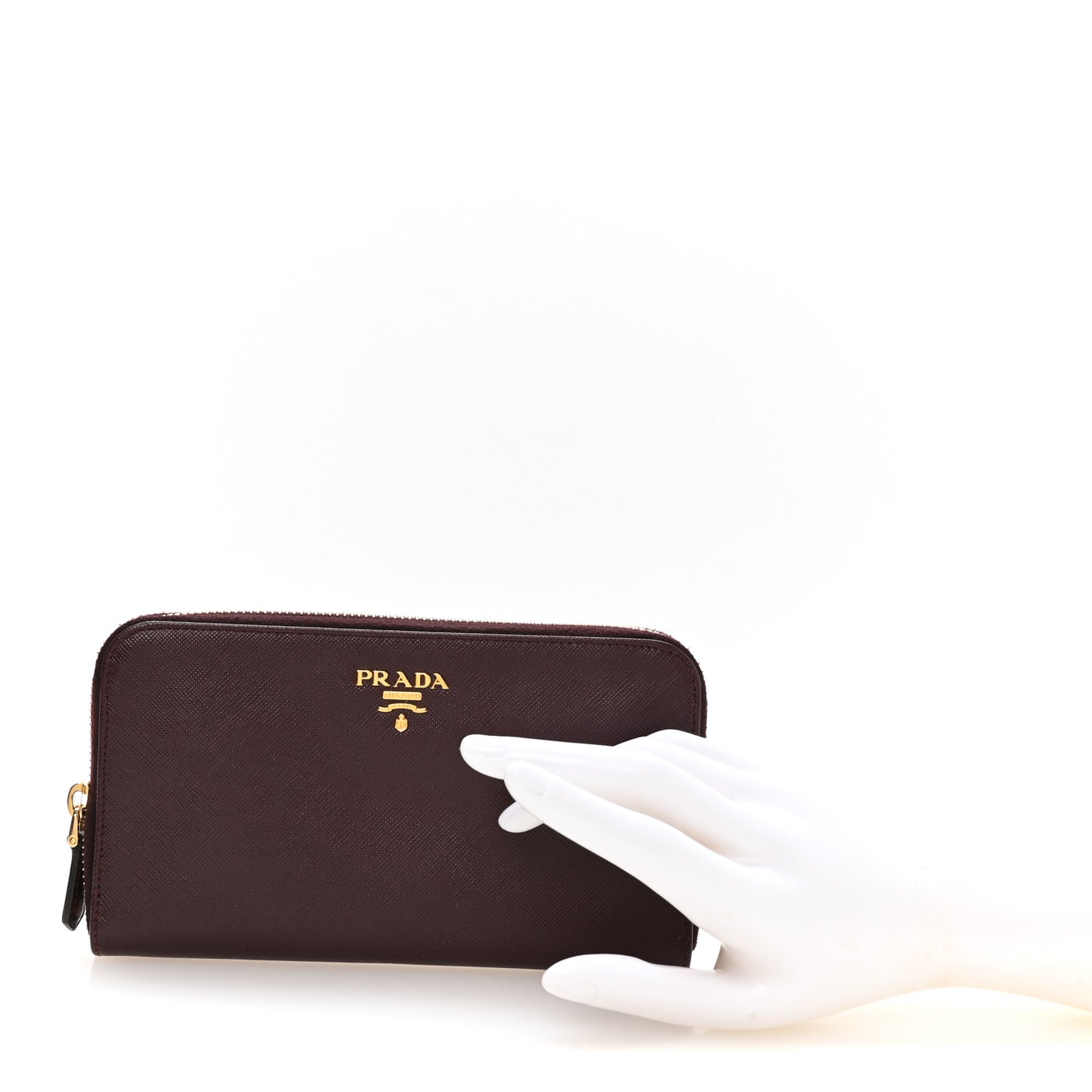 Saffiano Metal Zip Around Wallet Bordeaux