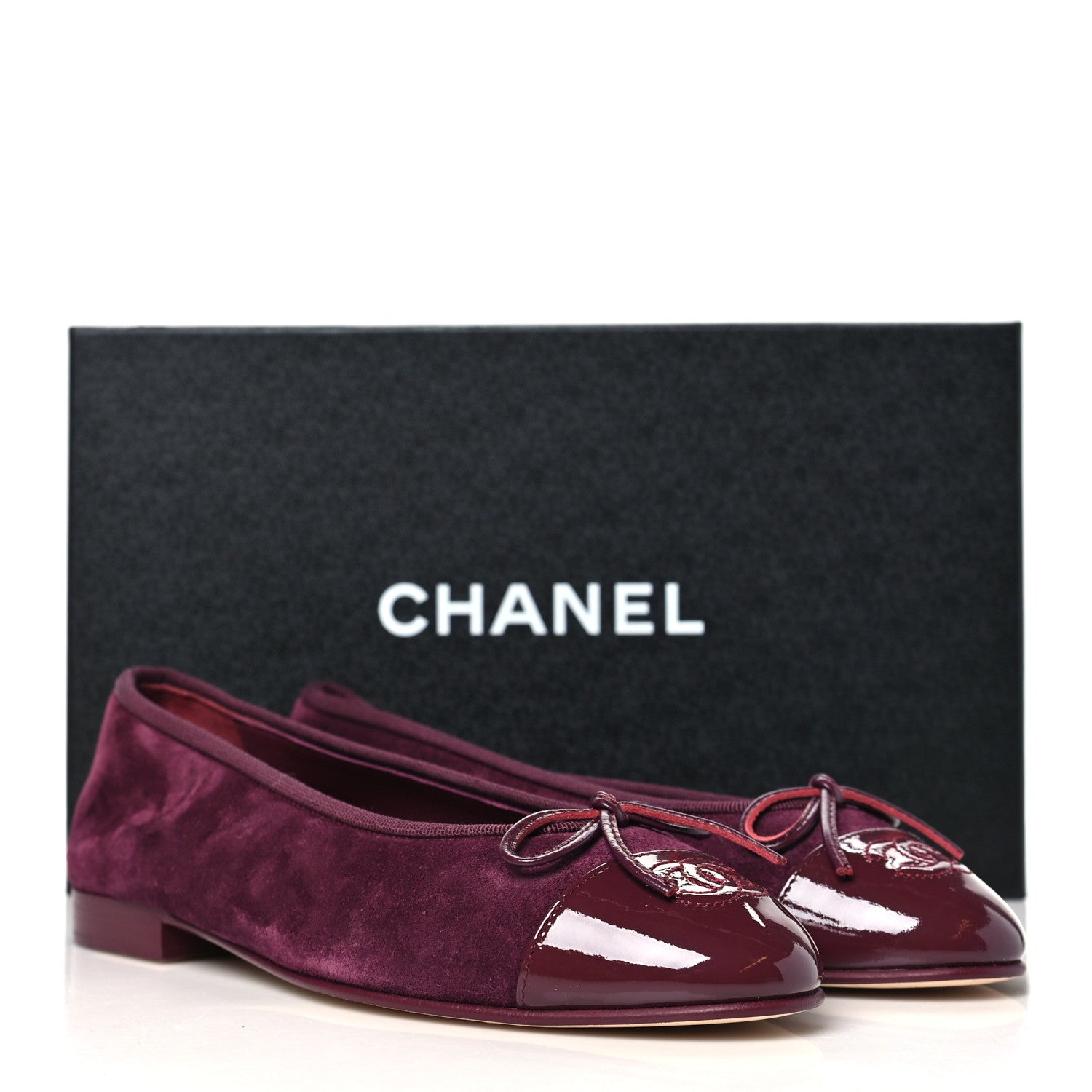 Chanel Suede Patent Calfskin Cap Toe CC Ballerina Flats 37 Burgundy 10 of 10