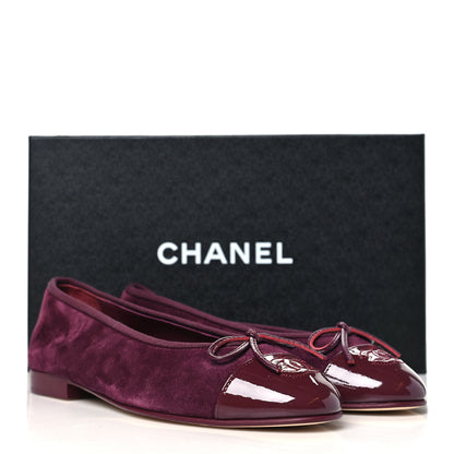 Chanel Suede Patent Calfskin Cap Toe CC Ballerina Flats 37 Burgundy 10 of 10