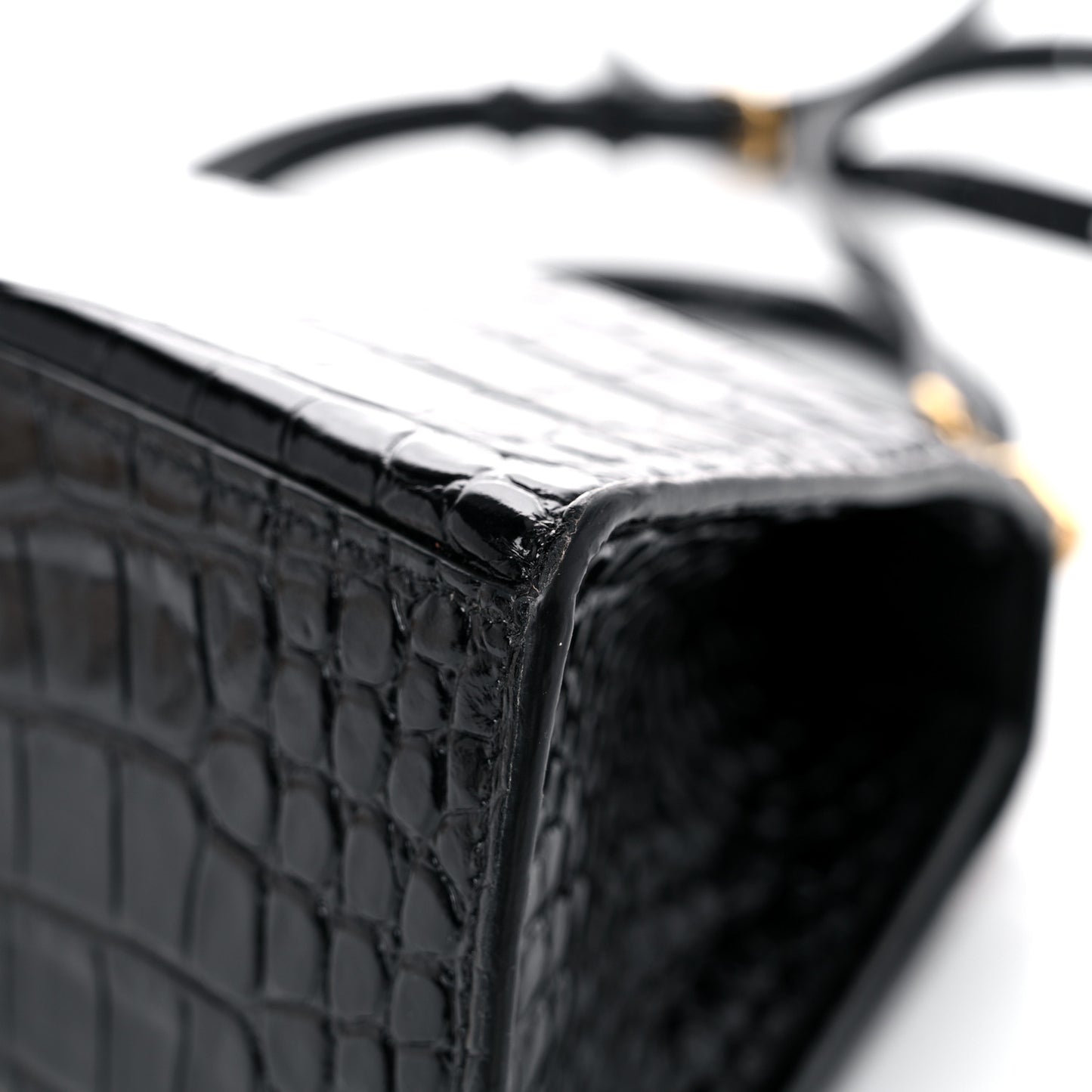 Shiny Calfskin Crocodile Embossed Small Hourglass Top Handle Bag Black