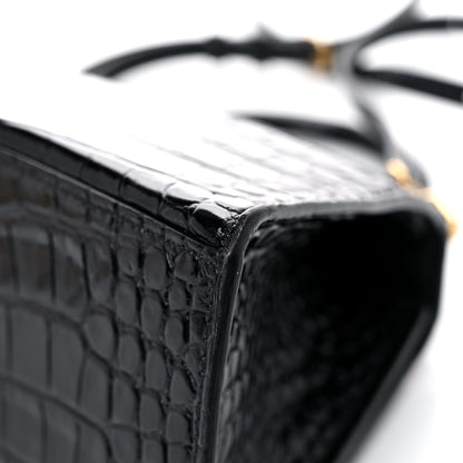 Balenciaga Shiny Calfskin Crocodile Embossed Small Hourglass Top Handle Bag Black 12 of 21