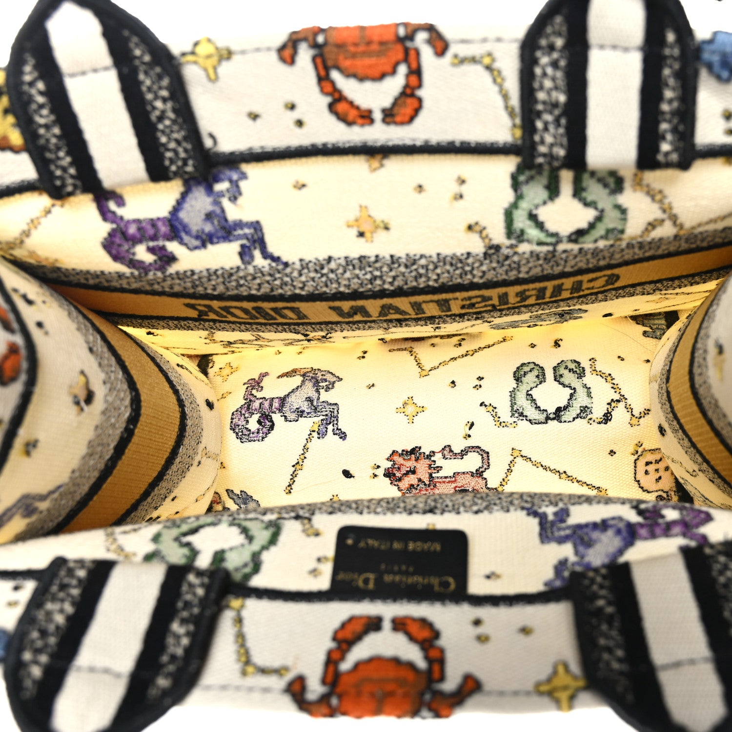 Christian Dior Canvas Embroidered Small Pixel Zodiac Book Tote Latte Multicolor 6 of 10