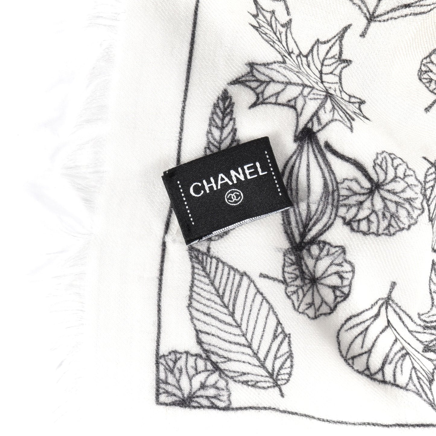 Cashmere CC Logo Leaves Scarf White Black