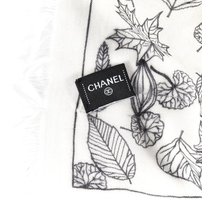 Chanel Cashmere CC Logo Leaves Scarf White Black 6 of 10