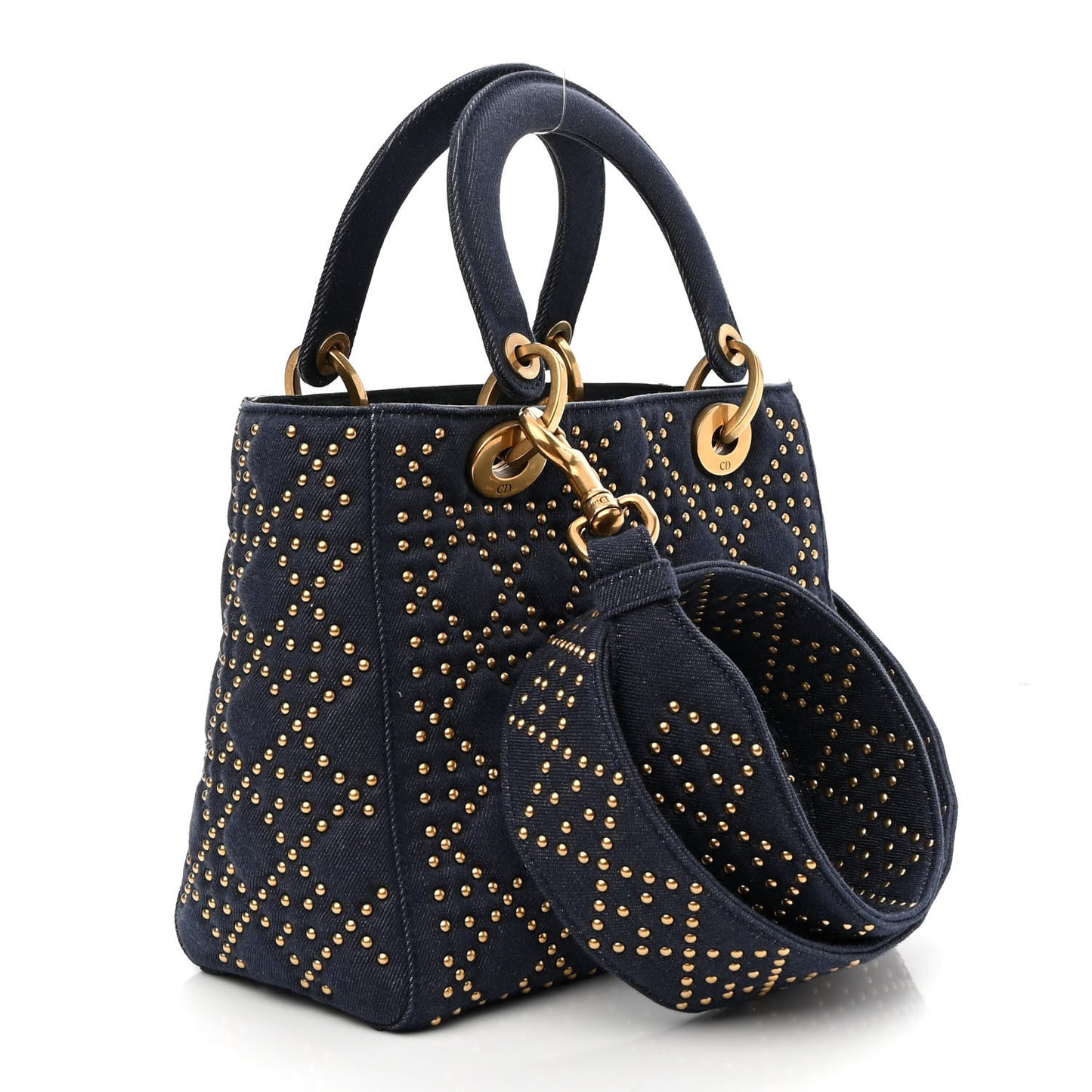 Canvas Cannage Studded Medium Supple Lady Dior Blue