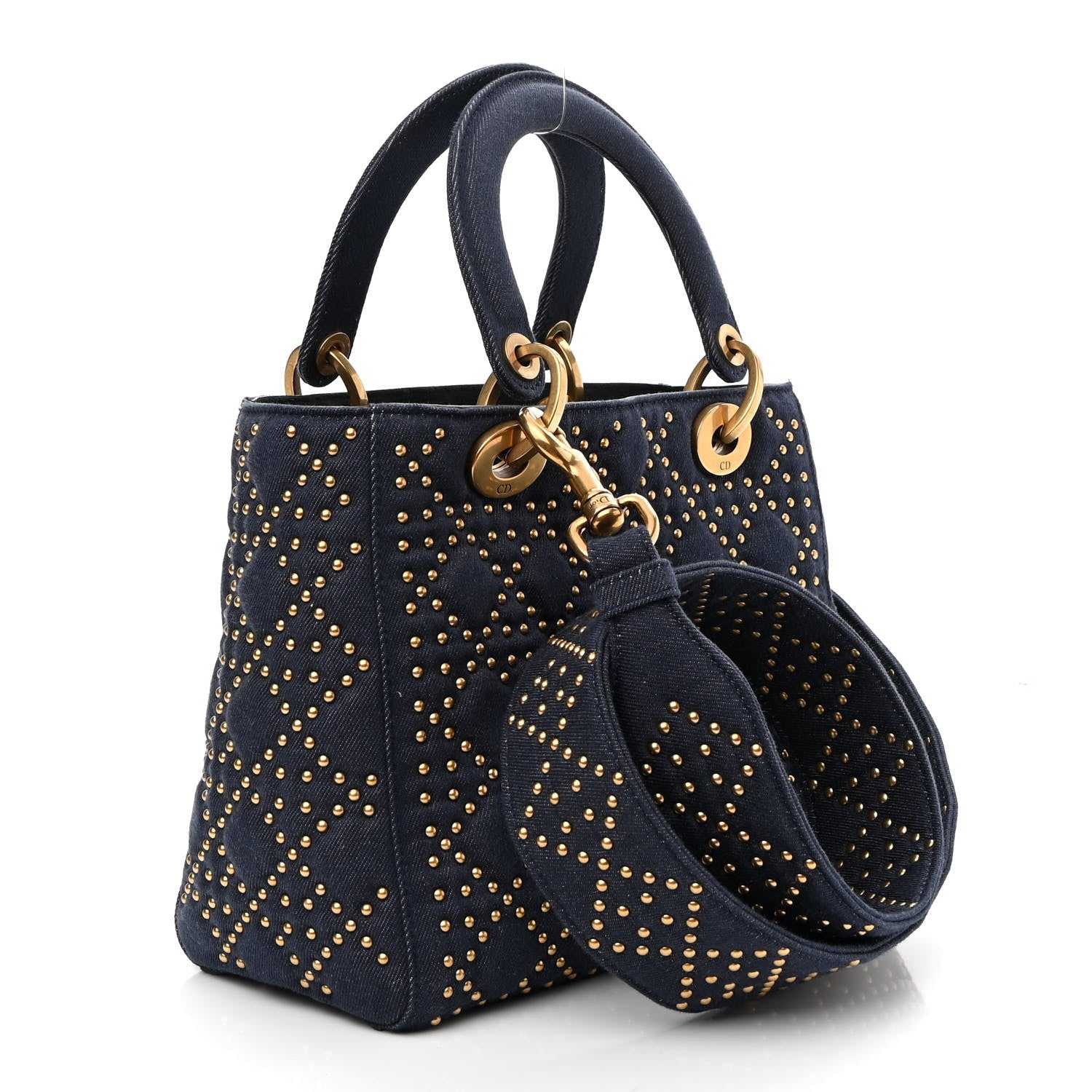 Christian Dior Canvas Cannage Studded Medium Supple Lady Dior Blue 3 of 9