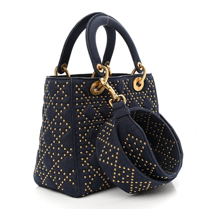 Christian Dior Canvas Cannage Studded Medium Supple Lady Dior Blue 3 of 9